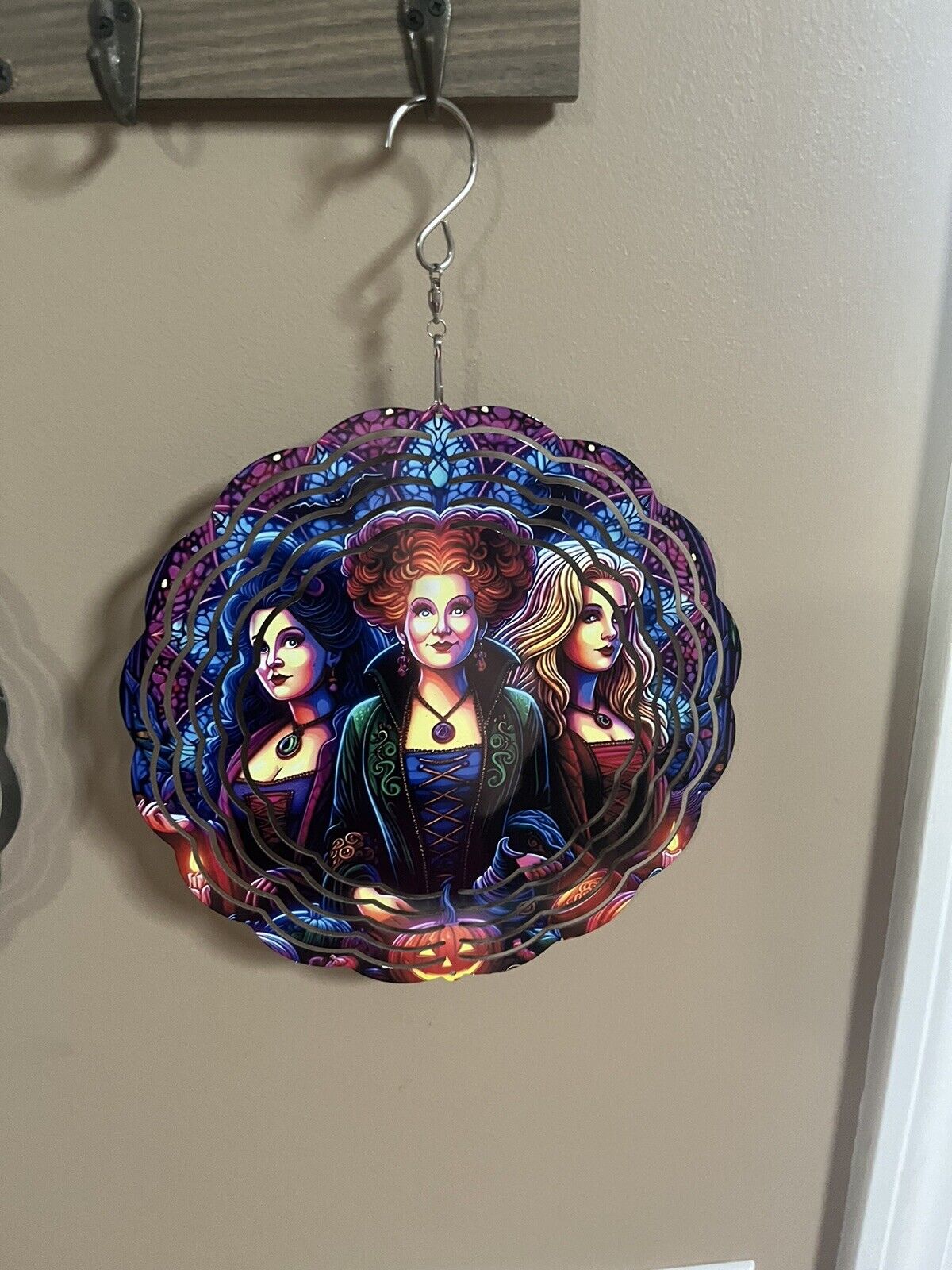 8" Stained Glass Look Hocus Pocus Wind Spinner.
