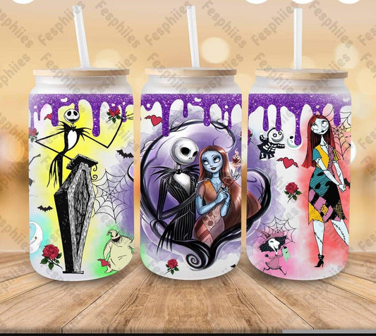 Nightmare Before Christmas Frosted Glass with straw